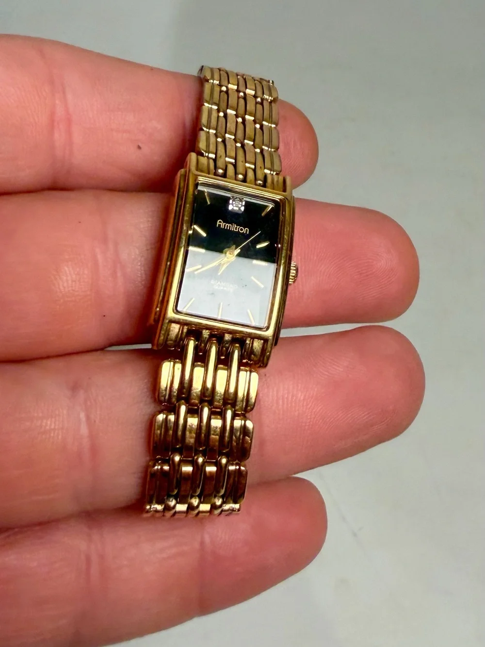 Armitron Diamond Watch Women 16mm Black Dial Gold Tone 25/3989 7